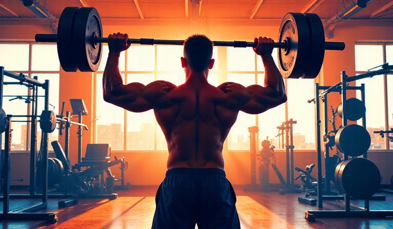 Uomo che solleva pesi in palestra, simbolo di forza e allenamento.