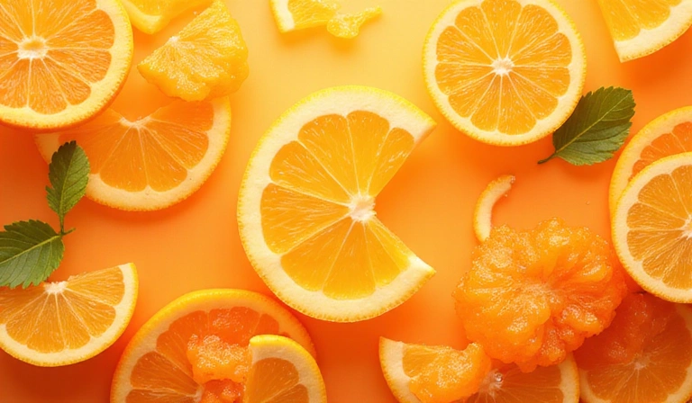 Immagine astratta moderna che rappresenta la vitamina C e la protezione antiossidante, senza testo