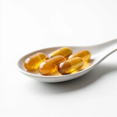 Capsule dell'integratore naturale su un cucchiaino